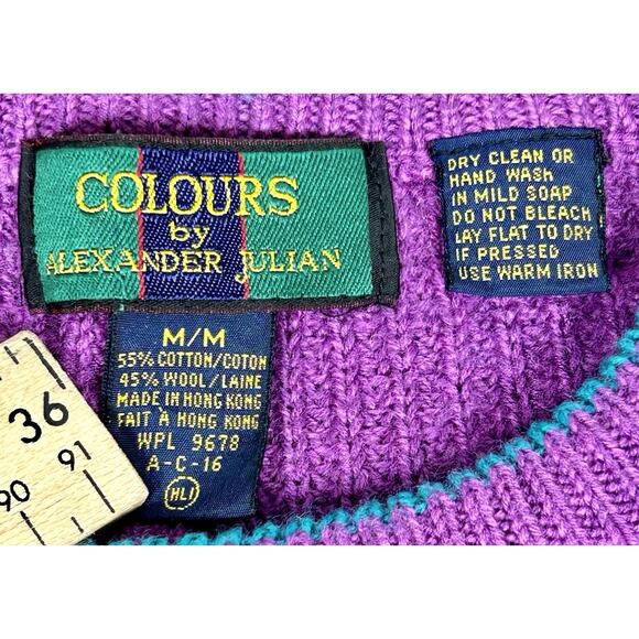 Vtg Colours By Alexander Julian HAND INTARSIA Knit Sweater Women's M Wool Blend - Picture 8 of 10